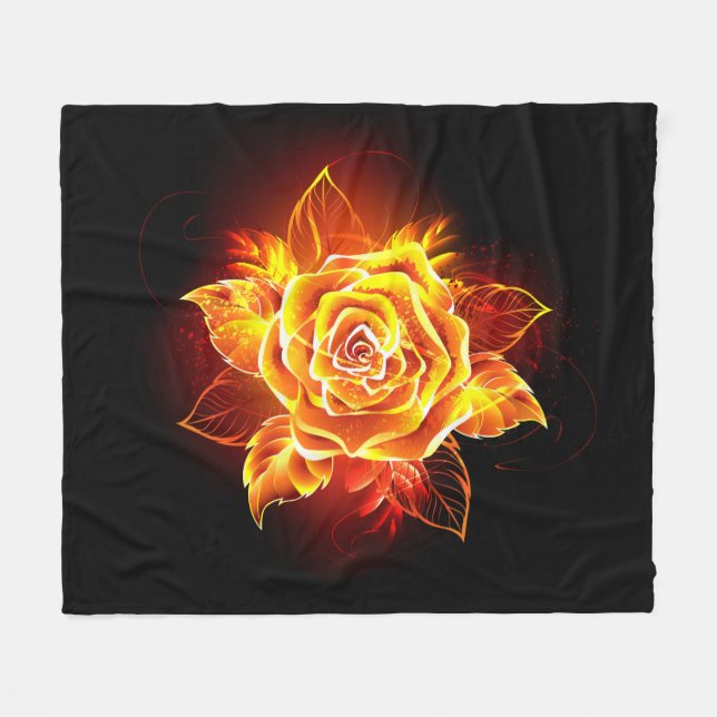 Blooming Fire Rose Fleece Blanket (Front (Horizontal))