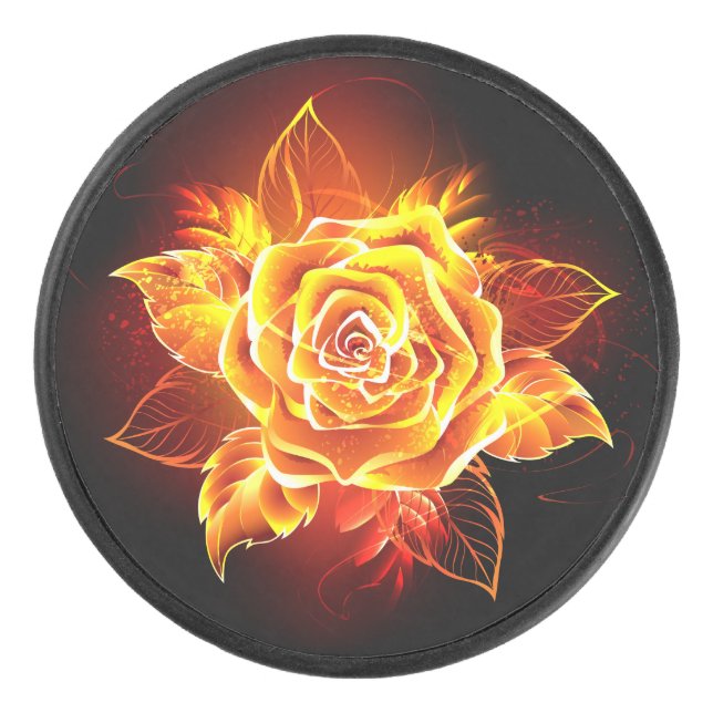 Blooming Fire Rose Hockey Puck (Front)