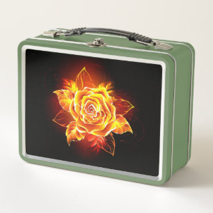 Blooming Fire Rose Metal Lunch Box
