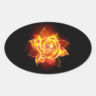 Blooming Fire Rose Oval Sticker