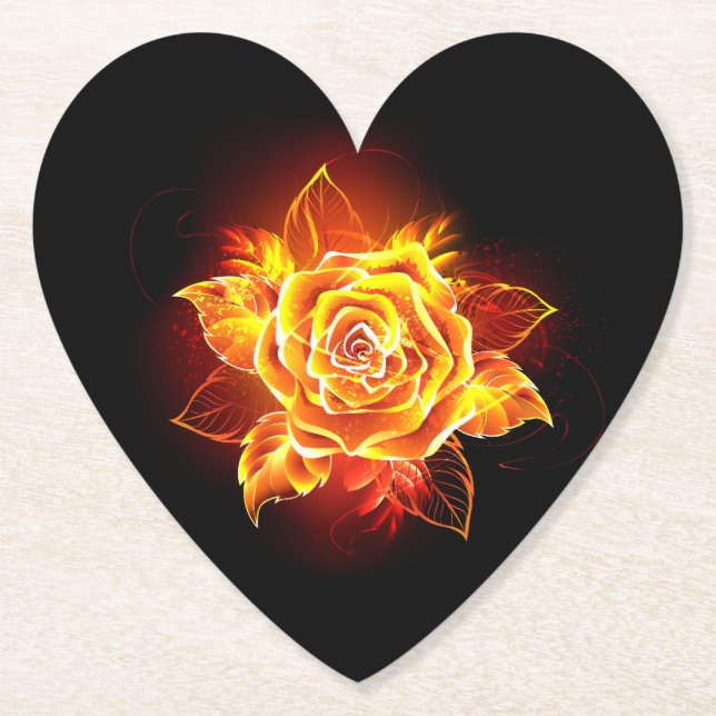 Blooming Fire Rose Paper Coaster (Front)