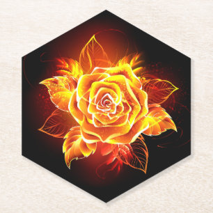 Blooming Fire Rose Paper Coaster