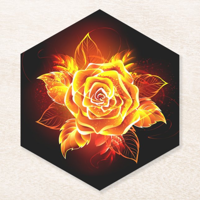 Blooming Fire Rose Paper Coaster (Front)