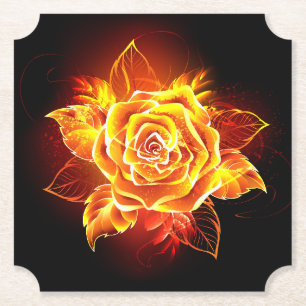 Blooming Fire Rose Paper Coaster
