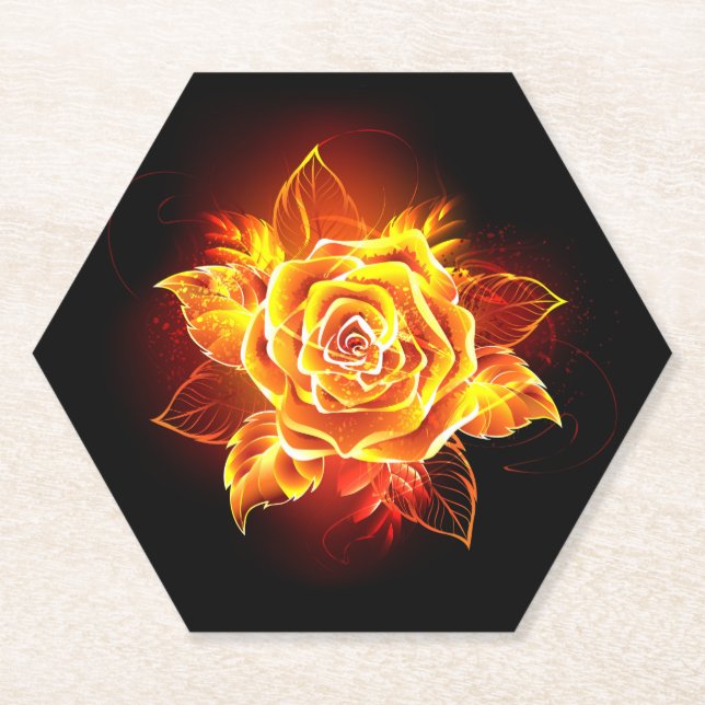 Blooming Fire Rose Paper Coaster (Front)
