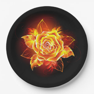 Blooming Fire Rose Paper Plate