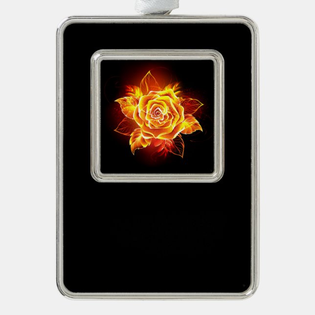 Blooming Fire Rose Silver Plated Framed Ornament (Front)
