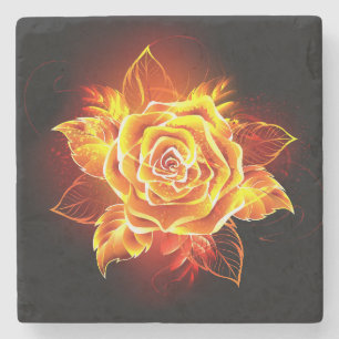 Blooming Fire Rose Stone Coaster