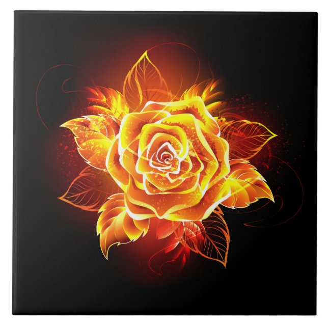 Blooming Fire Rose Tile (Front)