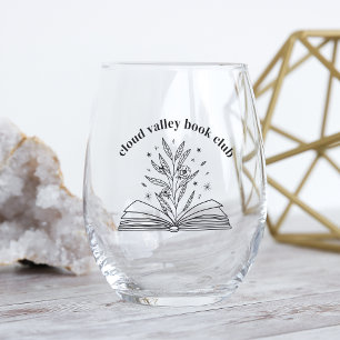Blooming Floral Book Personalised Book Club Stemless Wine Glass