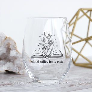 Blooming Floral Book Personalized Book Club Stemless Wine Glass