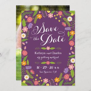 Blooming Floral Frame Rustic Photo Save the Date Invitation