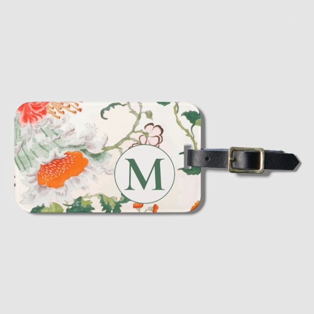 Blooming Floral Monogram Luggage Tag (Front Horizontal)