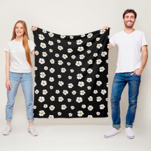 Blooming Floral Pattern Black Fleece (3 Sizes) Blanket