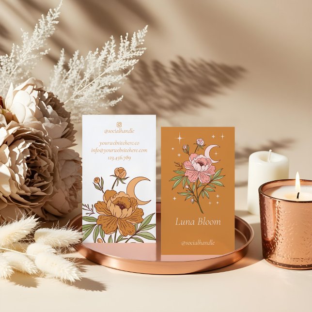 Blooming Floral Peony Celestial Holistic Moon  Business Card (Blooming Floral Peony Celestial Holistic Moon Business Card)