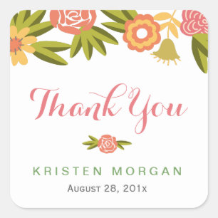 Blooming Floral Wedding Favour Thank You Square Sticker