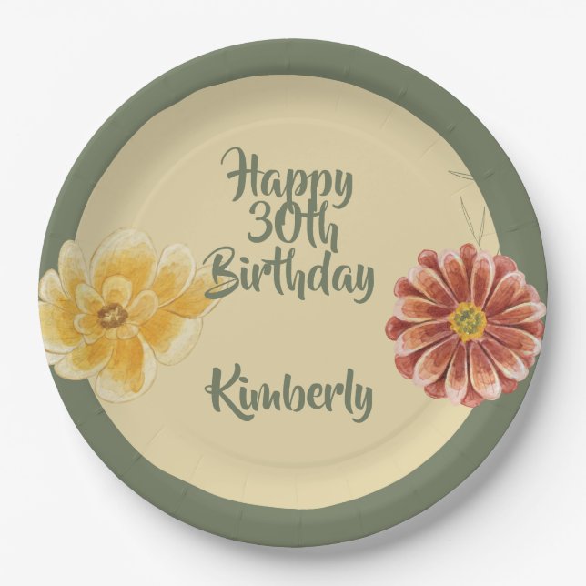 Blooming Florals Personalized Birthday Party Plate (Front)