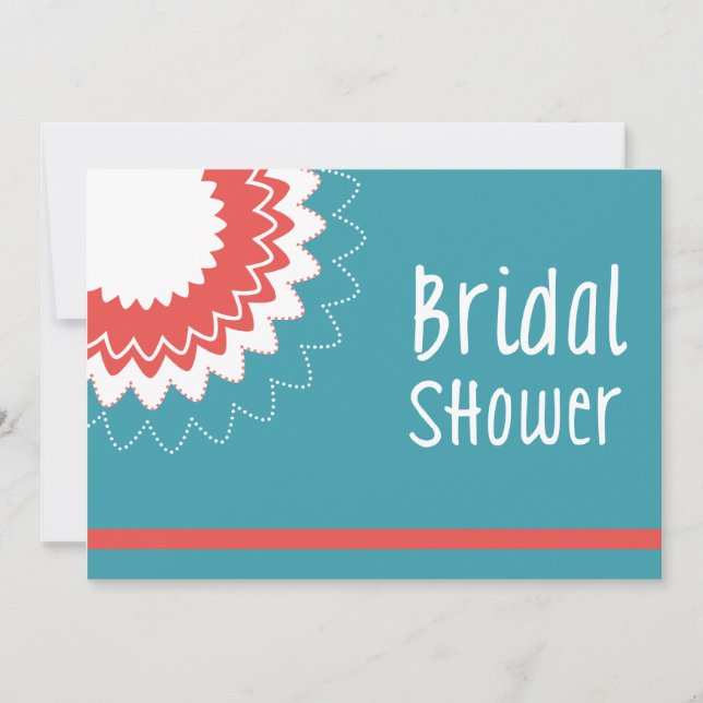 Blooming Flower - Blue & Coral Invitation (Front)