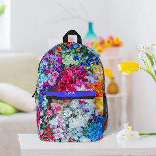 Blooming Flower Garden Monogram Printed Backpack