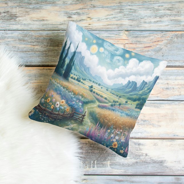Blooming Flowers and Mountain Scene Cushion (Creator Uploaded)