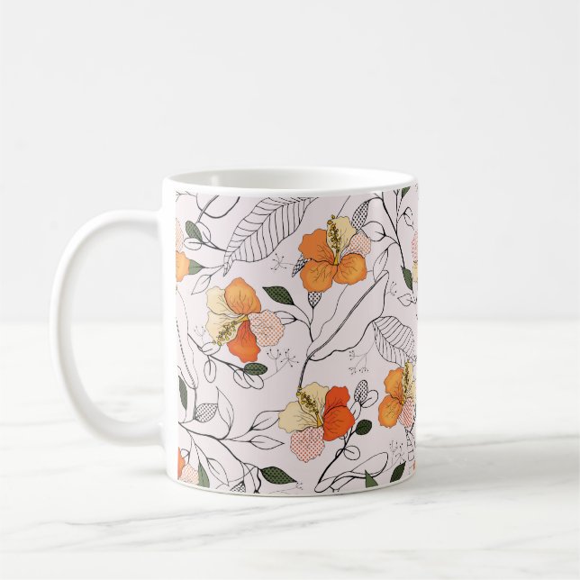 Blooming Flowers. Realistic isolated seamless flow Coffee Mug (Left)
