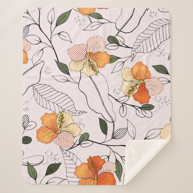 Blooming Flowers. Realistic isolated seamless flow Sherpa Blanket (Front)