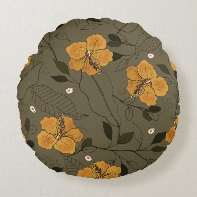 Blooming flowers seamless pattern round cushion (Front)