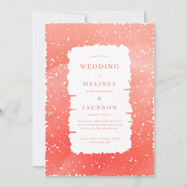 Blooming frame wedding invitation Coral Pink (Front)