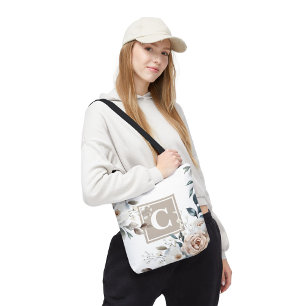 Blooming French Floral Roses Monogram Tote Bag