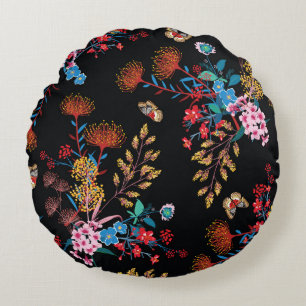 Blooming Garden Butterflies Liberty Style Round Cushion