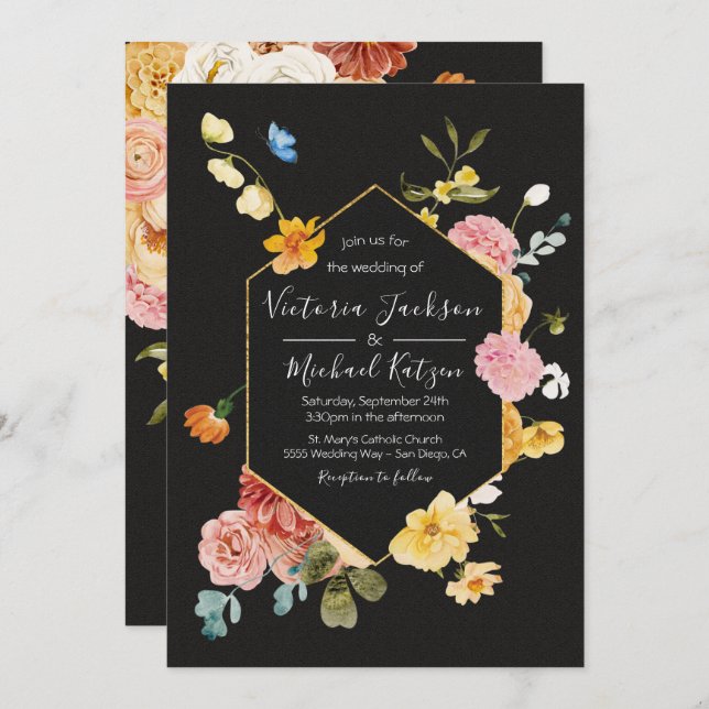 Blooming Garden Floral Dark & Moody Wedding Invita Invitation (Front/Back)
