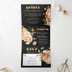 Blooming Garden floral Dark & Moody Wedding Tri-Fold Invitation