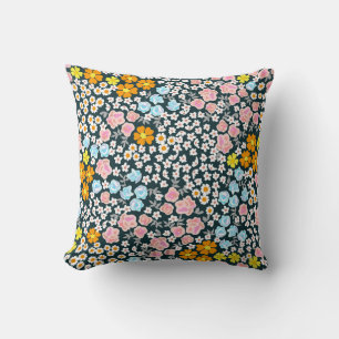 Blooming garden with roses and wildflowers. Vintag Cushion