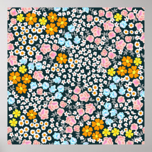 Blooming garden with roses and wildflowers. Vintag Poster
