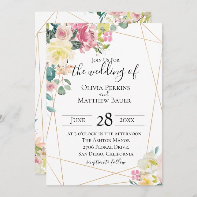 Blooming Geometric Wedding Invitation (Front/Back)