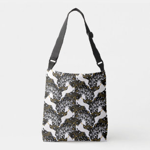 Blooming Golden Christmas Floral Deer Crossbody Bag
