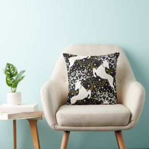 Blooming Golden Christmas Floral Deer Cushion