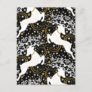 Blooming Golden Christmas Floral Deer Holiday Postcard