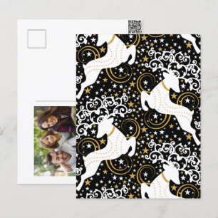 Blooming Golden Christmas Floral Deer Holiday Postcard