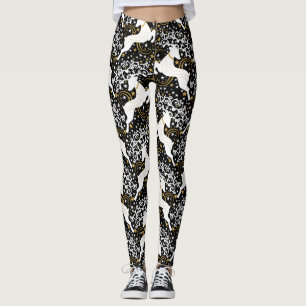 Blooming Golden Christmas Floral Deer Leggings