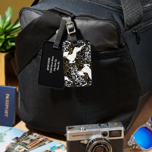 Blooming Golden Christmas Floral Deer Luggage Tag