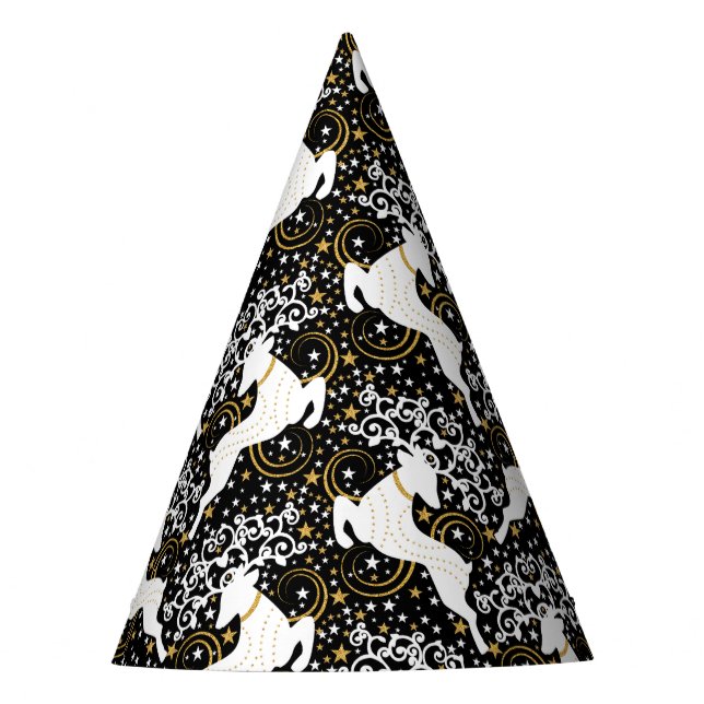 Blooming Golden Christmas Floral Deer Party Hat (Front)