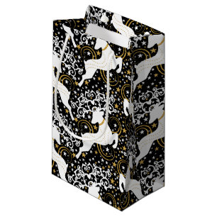 Blooming Golden Christmas Floral Deer Small Gift Bag