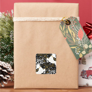 Blooming Golden Christmas Floral Deer Square Sticker