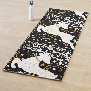 Blooming Golden Christmas Floral Deer Yoga Mat