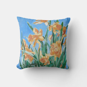 Blooming Golden Daffodils Bold Line Art Cushion