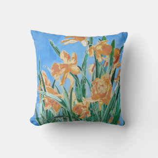 Blooming Golden Daffodils Bold Line Art Cushion