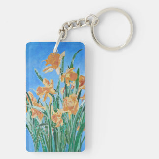 Blooming Golden Daffodils Bold Line Art Key Ring