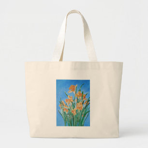 Blooming Golden Daffodils Bold Line Art Large Tote Bag