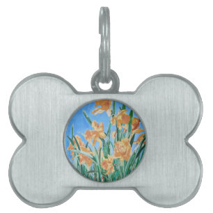 Blooming Golden Daffodils Bold Line Art Pet Tag